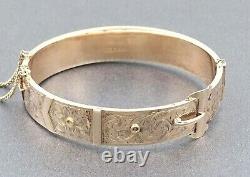 Vintage Womens Bangle Hand Engraved 9ct Rose Gold Buckle Style Hinged