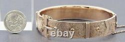 Vintage Womens Bangle Hand Engraved 9ct Rose Gold Buckle Style Hinged