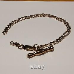 Vintage broken 9ct Gold Figaro chain bracelet with T bar and lobster clasp 7.5 i