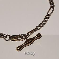 Vintage broken 9ct Gold Figaro chain bracelet with T bar and lobster clasp 7.5 i