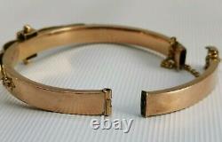 Vtg 1903 9ct 9K Solid Gold Ruby & Diamond Hinged Cuff Bangle Bracelet 6¾ 11.8g