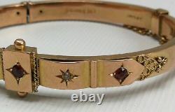 Vtg 1903 9ct 9K Solid Gold Ruby & Diamond Hinged Cuff Bangle Bracelet 6¾ 11.8g