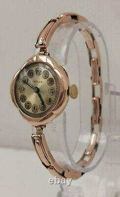 Vtg 1923 Rolex 9ct Solid Rose Gold 15 Jewels 28mm Ladies Wrist Watch 9k Bracelet