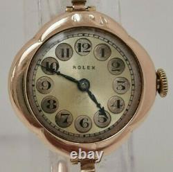 Vtg 1923 Rolex 9ct Solid Rose Gold 15 Jewels 28mm Ladies Wrist Watch 9k Bracelet