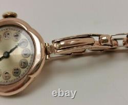 Vtg 1923 Rolex 9ct Solid Rose Gold 15 Jewels 28mm Ladies Wrist Watch 9k Bracelet