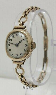 Vtg 1937 Rolex Cal 59 Solid 9ct Gold 15 Jewels Ladies Watch on 9k Bracelet 16g