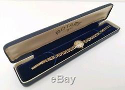 Vtg 1968 Rotary Ladies Solid 9ct Gold Watch on 9K Bracelet Original Box & Papers