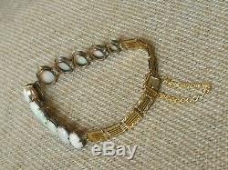 Vtg Antique Natural Black Australian Rainbow Solid Opal bracelet solid 9ct gold