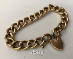 Vtg Hallmarked 9ct 9k Yellow Gold Hollow Curb Link Charm Bracelet Padlock 20.3g