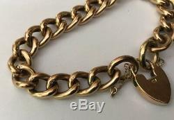 Vtg Hallmarked 9ct 9k Yellow Gold Hollow Curb Link Charm Bracelet Padlock 20.3g