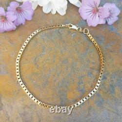 Women's 9ct Yellow Gold Box Chain Bracelet, Ladies' Gold Bracelet 7.5 inches