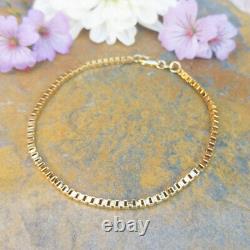 Women's 9ct Yellow Gold Box Chain Bracelet, Ladies' Gold Bracelet 7.5 inches