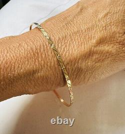 Women's 9ct Yellow Gold Thin Bangle Bracelet -Diamond Cut Design- From H. Samuels