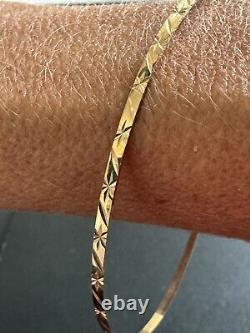 Women's 9ct Yellow Gold Thin Bangle Bracelet -Diamond Cut Design- From H. Samuels