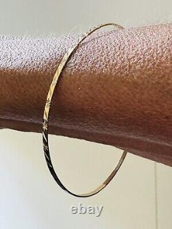 Women's 9ct Yellow Gold Thin Bangle Bracelet -Diamond Cut Design- From H. Samuels