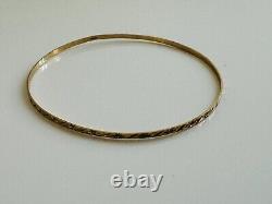 Women's 9ct Yellow Gold Thin Bangle Bracelet -Diamond Cut Design- From H. Samuels