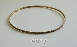 Women's 9ct Yellow Gold Thin Bangle Bracelet -Diamond Cut Design- From H. Samuels
