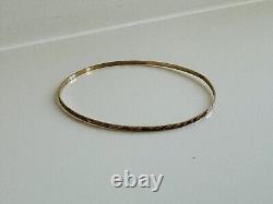 Women's 9ct Yellow Gold Thin Bangle Bracelet -Diamond Cut Design- From H. Samuels