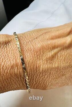 Women's 9ct Yellow Gold Thin Bangle Bracelet -Diamond Cut Design- From H. Samuels