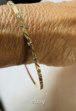 Women's 9ct Yellow Gold Thin Bangle Bracelet -Diamond Cut Design- From H. Samuels