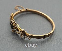 Womens Bangle 9ct Gold Garnet & Pearls Antique Victorian Vintage Jewellery