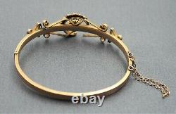 Womens Bangle 9ct Gold Garnet & Pearls Antique Victorian Vintage Jewellery