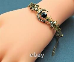 Womens Bangle 9ct Gold Garnet & Pearls Antique Victorian Vintage Jewellery