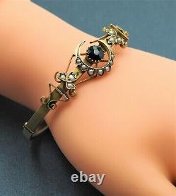 Womens Bangle 9ct Gold Garnet & Pearls Antique Victorian Vintage Jewellery