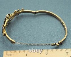 Womens Bangle 9ct Gold Garnet & Pearls Antique Victorian Vintage Jewellery