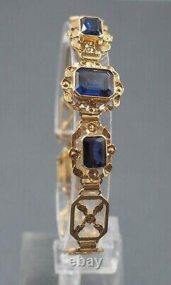 Womens Bracelet 9ct Gold & ROYAL BLUE Sapphire Art Nouveau style Vintage