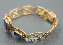 Womens Bracelet 9ct Gold & ROYAL BLUE Sapphire Art Nouveau style Vintage